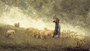 Winslow Homer Shepherdess still control the sheep Spain oil painting artist